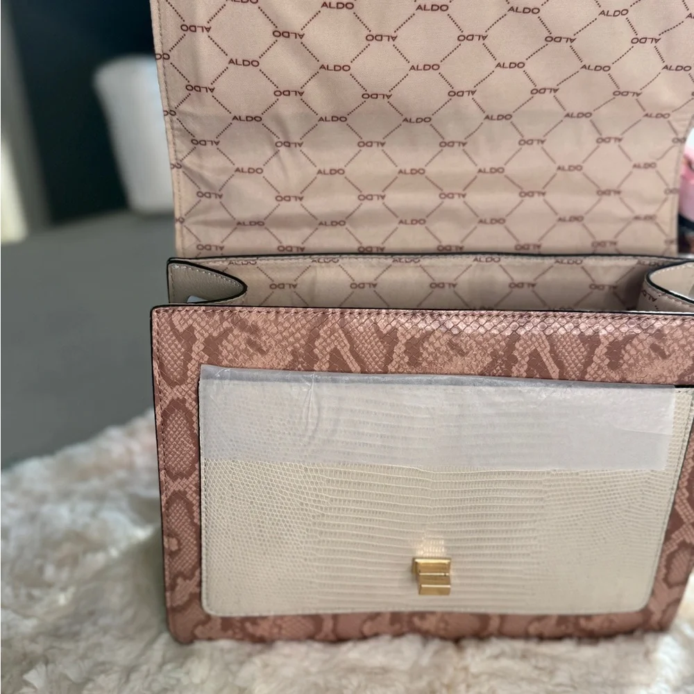 Aldo Caiilla Top Handle Satchel Snake Print + Chain Detail - Picture 10 of 16